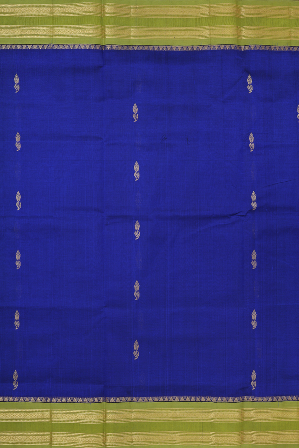 Silk Cotton Saree In Royal Blue With Floral Buttas