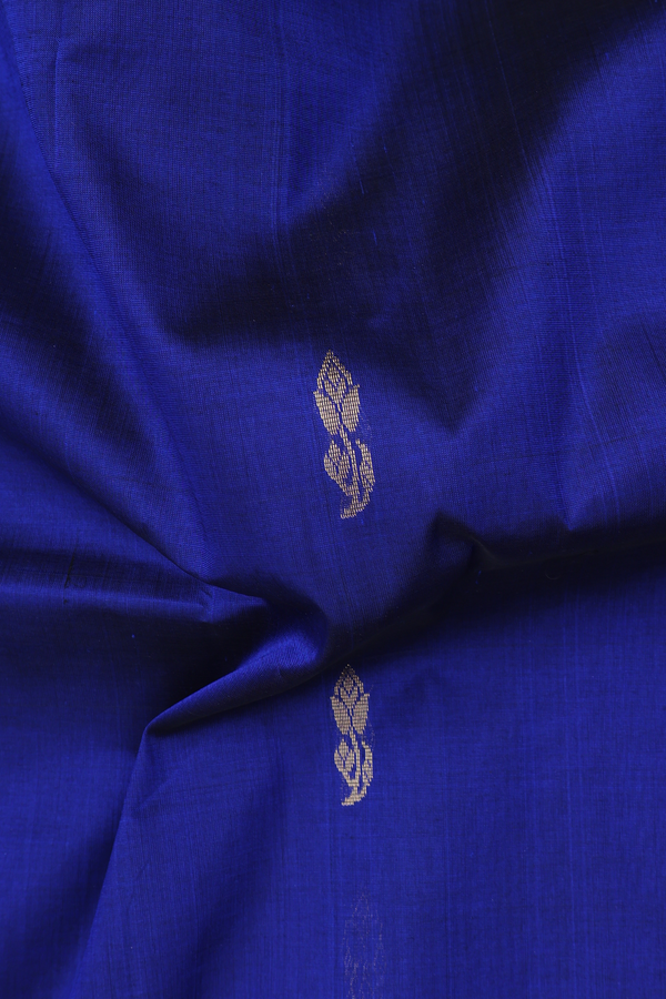 Silk Cotton Saree In Royal Blue With Floral Buttas