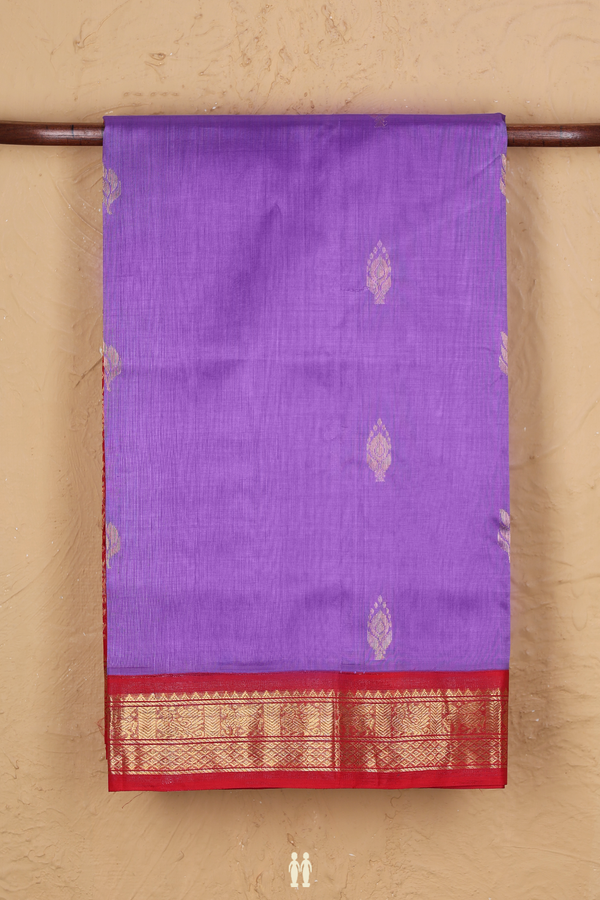 Traditional Silk Cotton Saree In Lavender With Zari Buttas