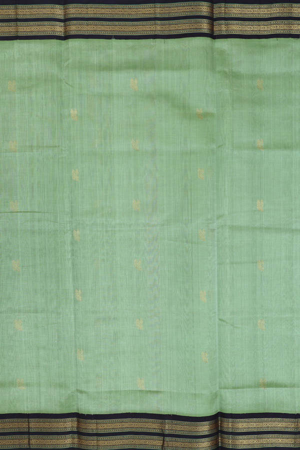 Traditional Silk Cotton Saree In Green With Zari Buttas
