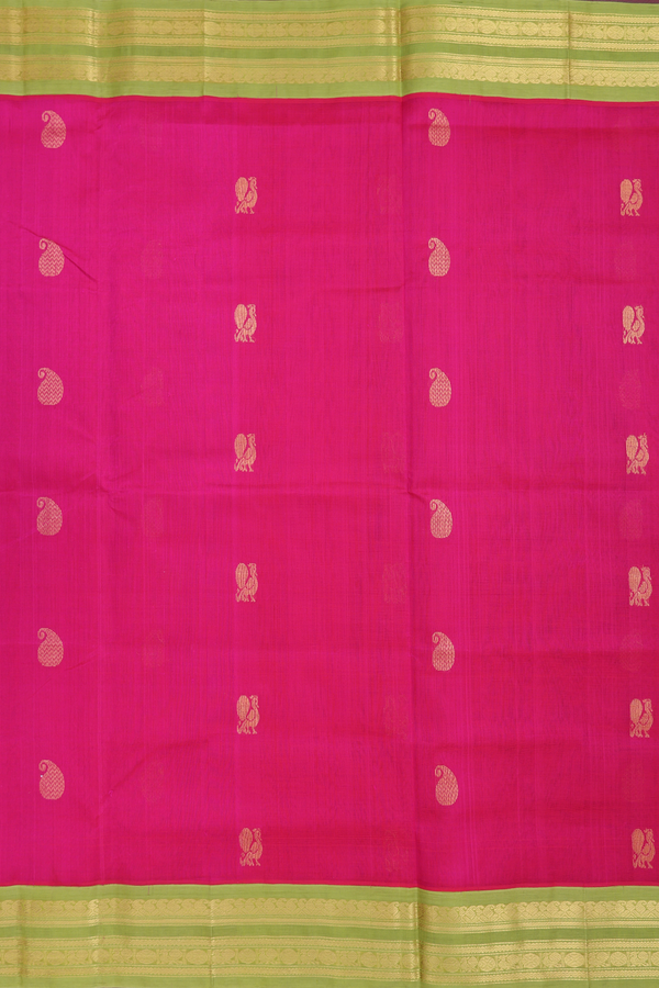 Traditional Silk Cotton Saree In Dark Pink With Peacock Buttas