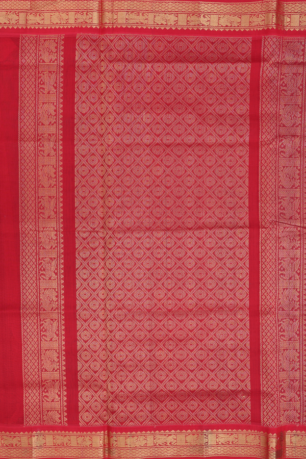 Silk Cotton Saree In Peacock Green With Zari Buttas