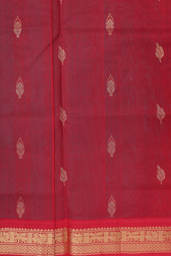 Silk Cotton Saree In Peacock Green With Zari Buttas