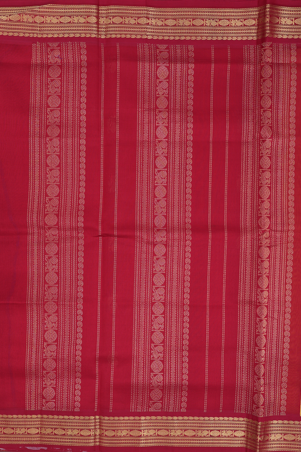 Silk Cotton Saree In Yellow With Peacock Buttas