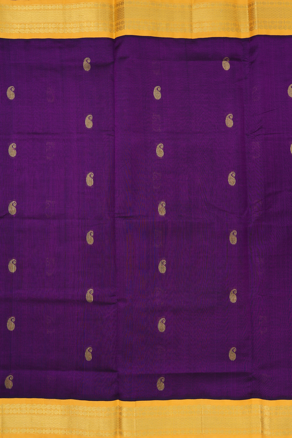 Traditional Silk Cotton Saree In Purple With Paisley Buttas