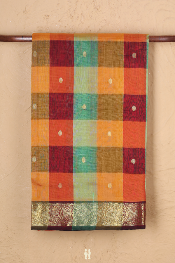 Traditional Silk Cotton Saree In Multicolor With Checks Design