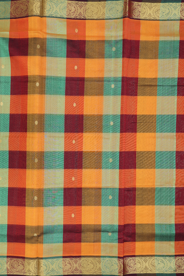 Traditional Silk Cotton Saree In Multicolor With Checks Design