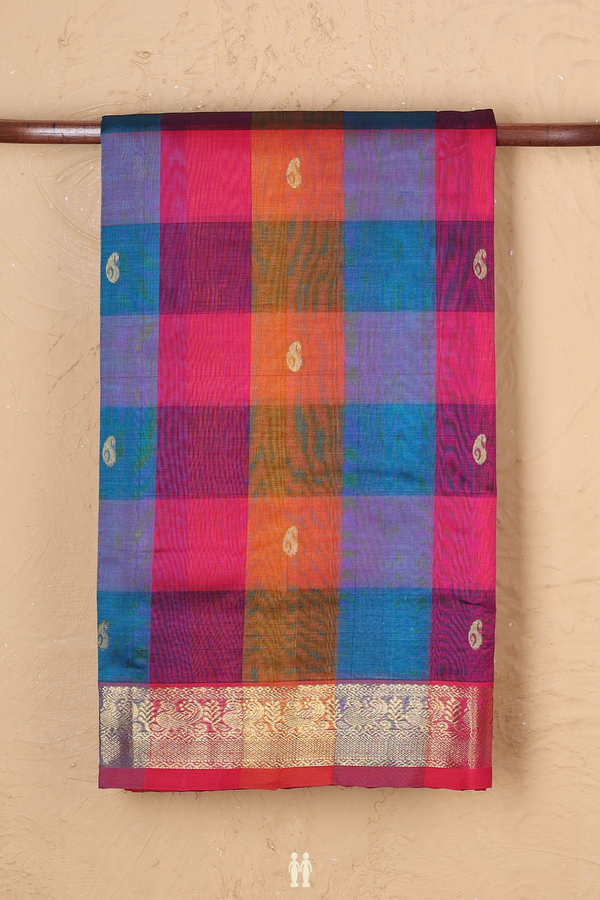 Traditional Silk Cotton Saree In Multicolor With Checks Design