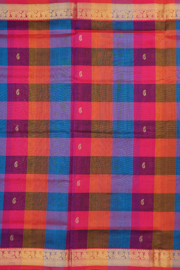 Traditional Silk Cotton Saree In Multicolor With Checks Design