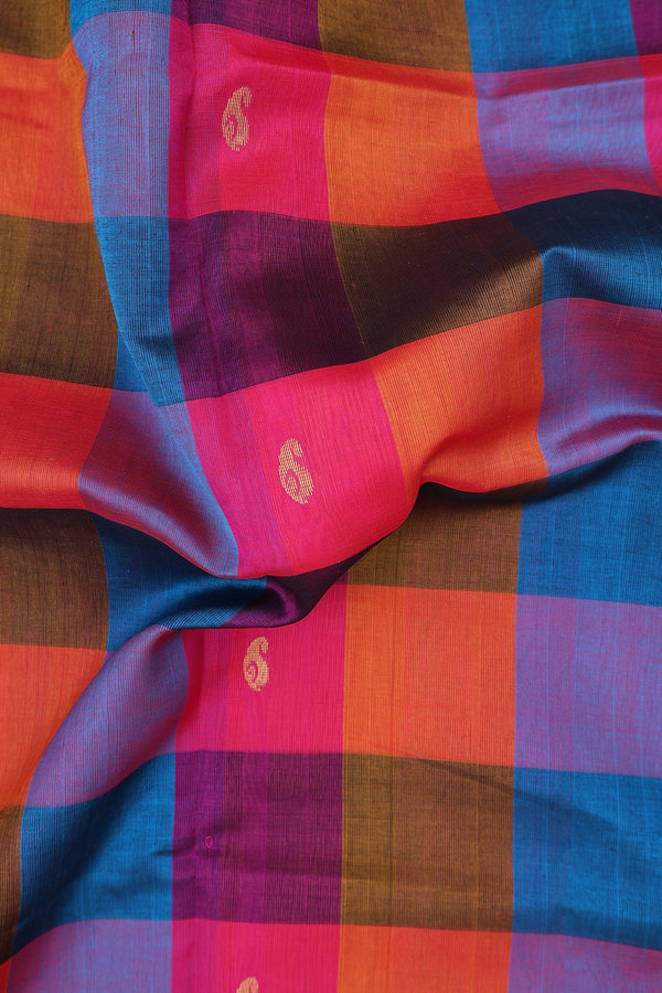 Traditional Silk Cotton Saree In Multicolor With Checks Design