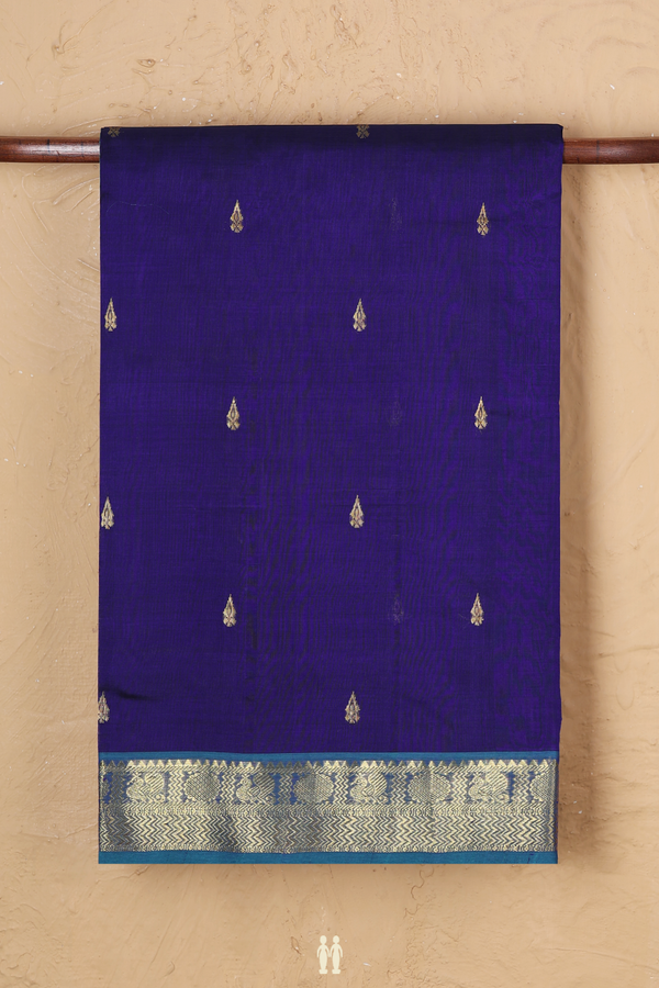 Traditional Silk Cotton Saree In Royal Blue With Zari Buttas