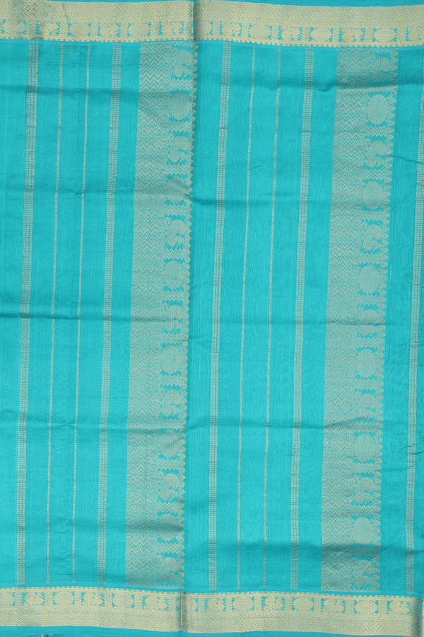 Traditional Silk Cotton Saree In Royal Blue With Zari Buttas