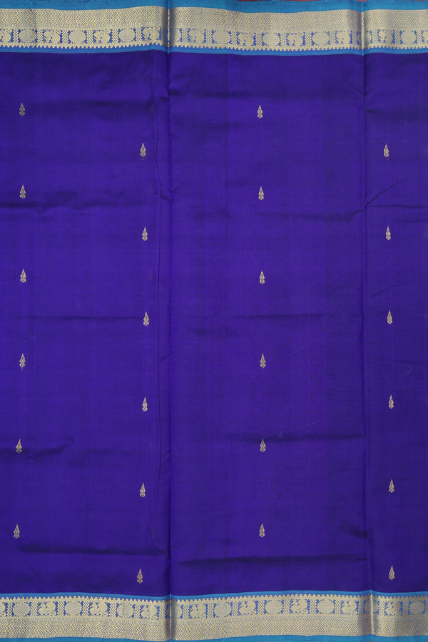 Traditional Silk Cotton Saree In Royal Blue With Zari Buttas