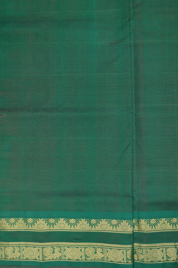 Traditional Silk Cotton Saree In Rust Red With Checks Design
