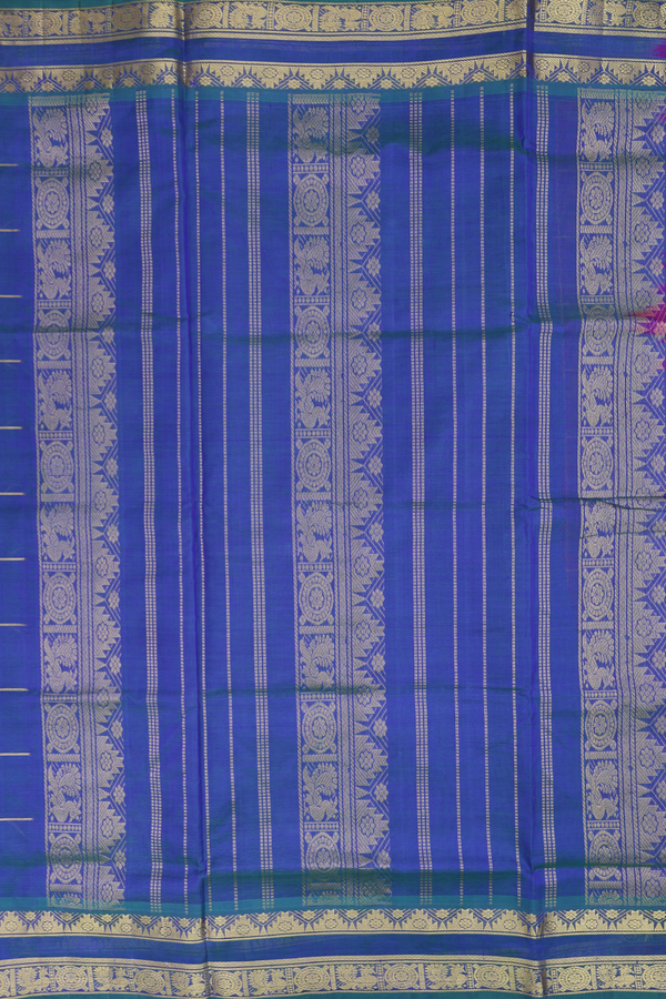 Traditional Silk Cotton Saree In Purple With Checks Design