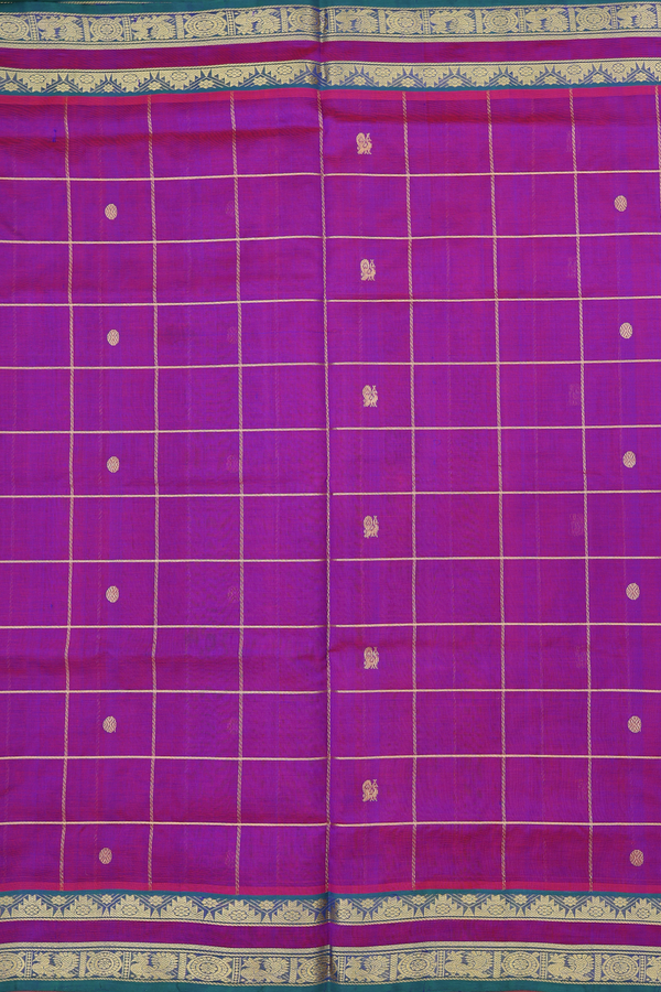 Traditional Silk Cotton Saree In Purple With Checks Design