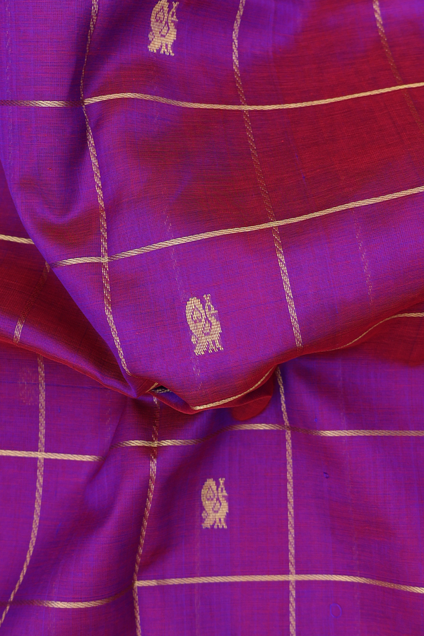 Traditional Silk Cotton Saree In Purple With Checks Design