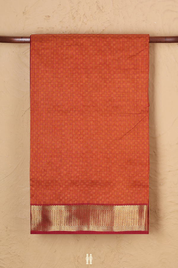Silk Cotton Saree In Orange With Paai Madippu Kattam Design