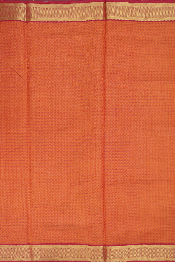 Silk Cotton Saree In Orange With Paai Madippu Kattam Design