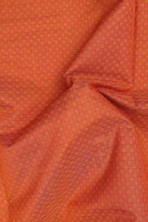 Silk Cotton Saree In Orange With Paai Madippu Kattam Design