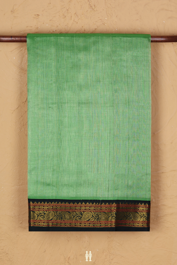 Traditional Silk Cotton Saree In Green With Contrast Border