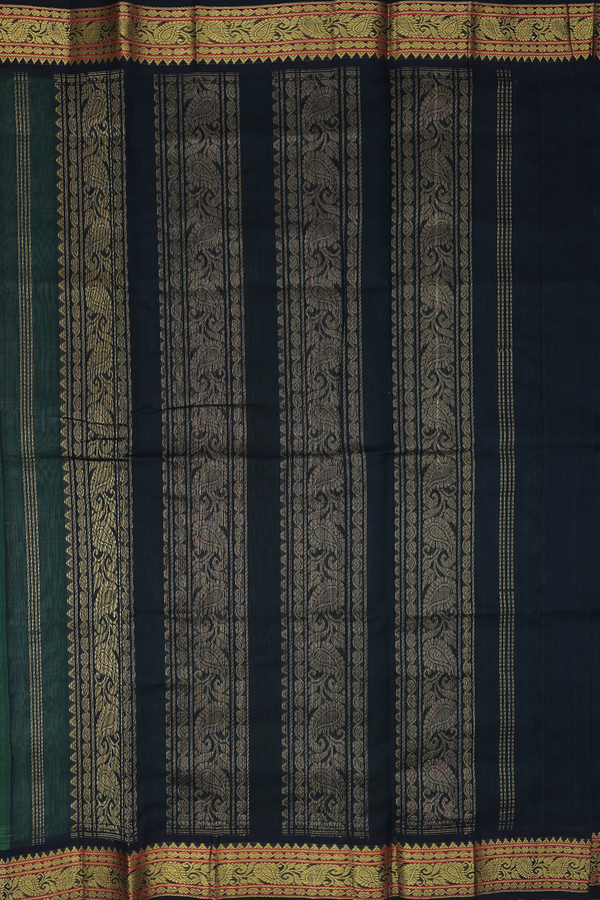 Traditional Silk Cotton Saree In Green With Contrast Border