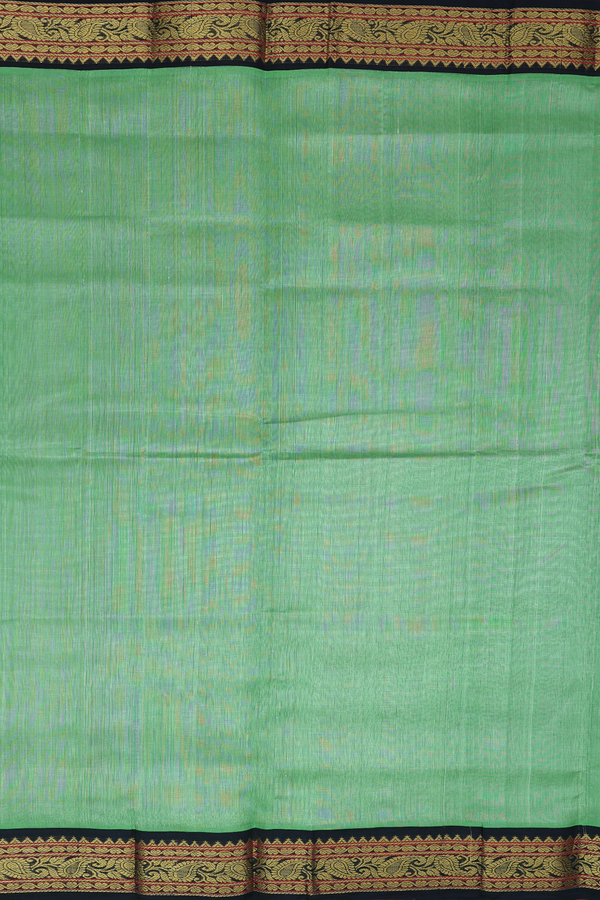 Traditional Silk Cotton Saree In Green With Contrast Border