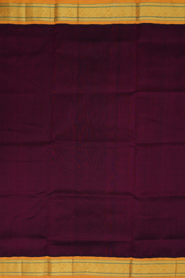 Silk Cotton Saree In Plum Purple With Contrast Border