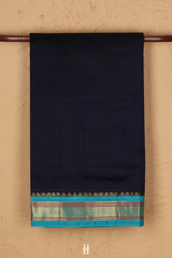 Silk Cotton Saree In Midnight Blue With Contrast Border