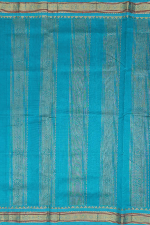Silk Cotton Saree In Midnight Blue With Contrast Border