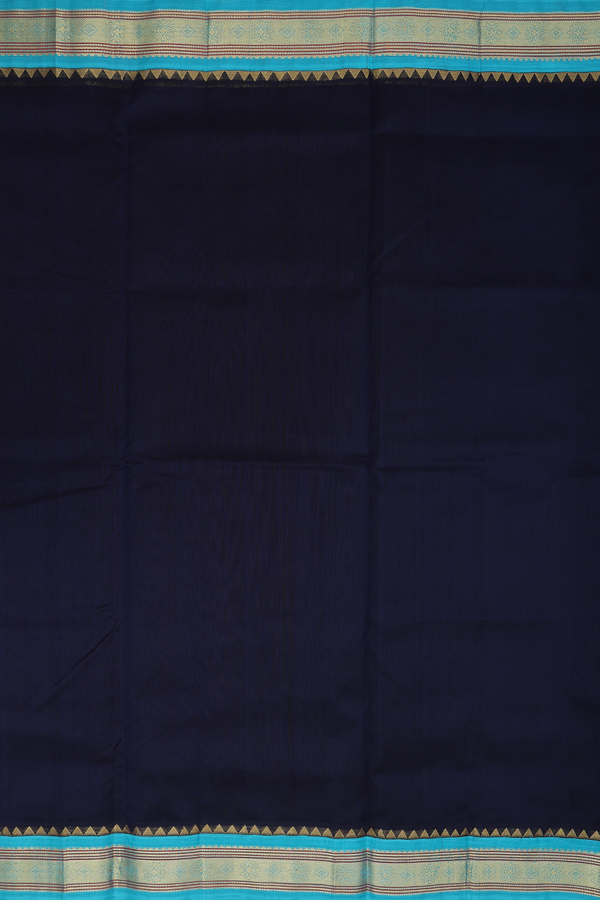 Silk Cotton Saree In Midnight Blue With Contrast Border