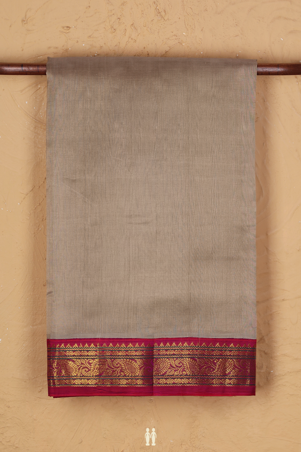 Silk Cotton Saree Greyish Brown With Contrast Border