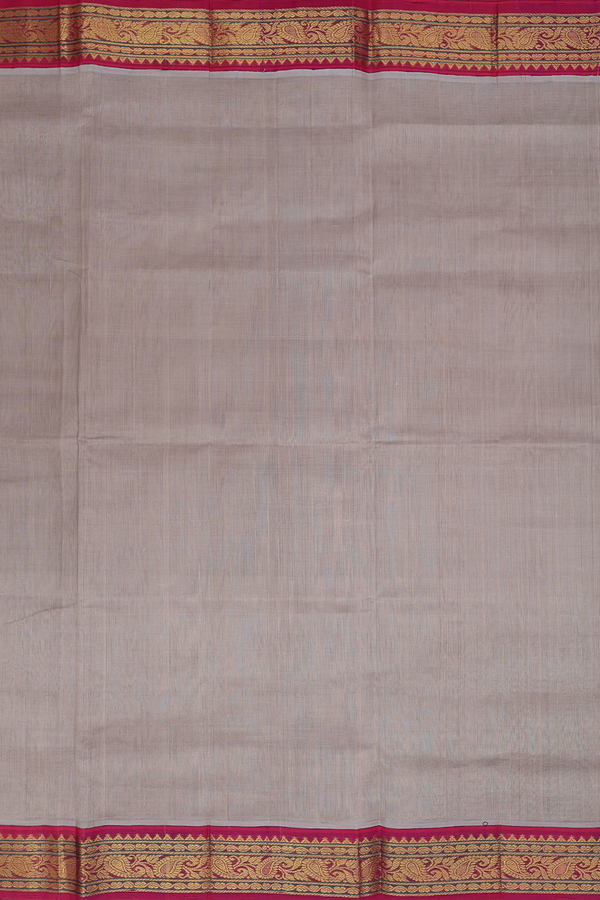 Silk Cotton Saree Greyish Brown With Contrast Border