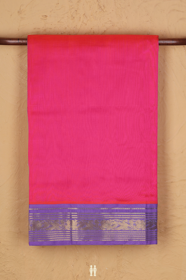 Traditional Silk Cotton Saree In Hot Pink With Contrast Border