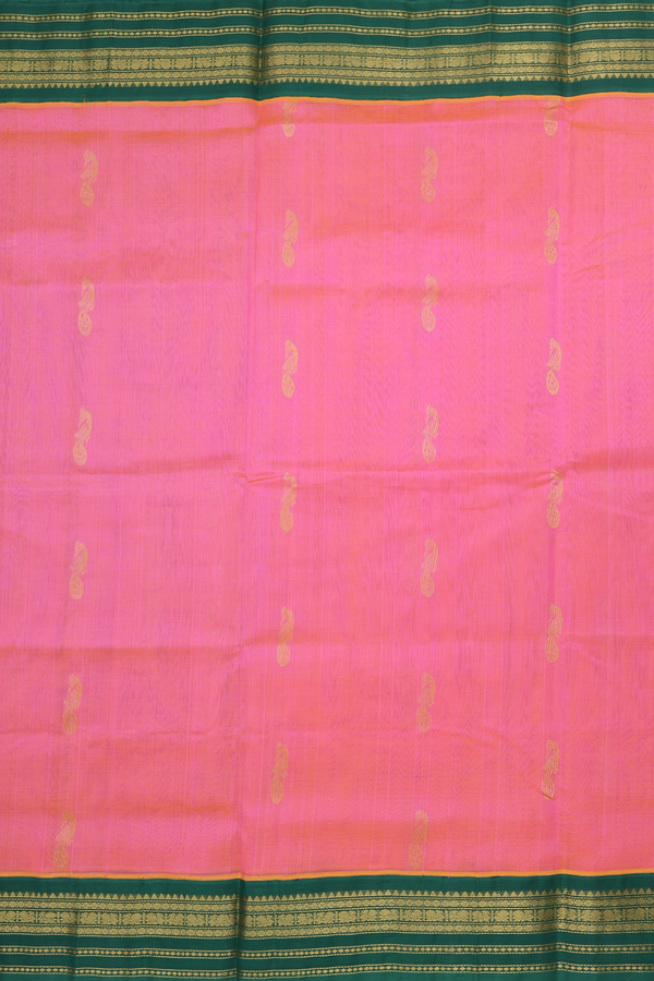 Traditional Silk Cotton Saree In Pink With Peacock Buttas