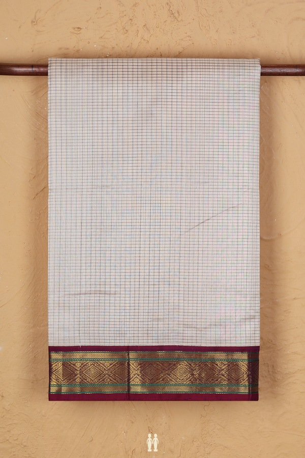 Traditional Silk Cotton Saree Off White With Checks Design