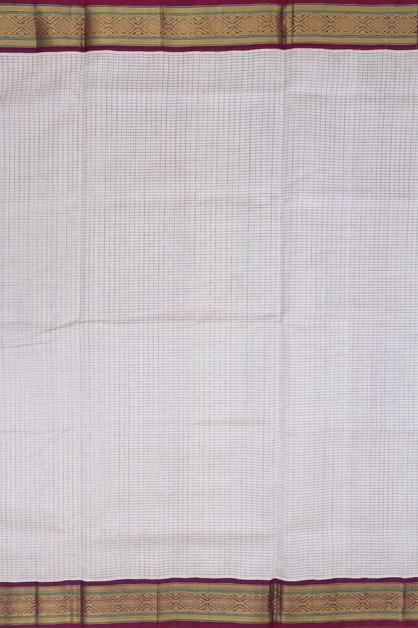 Traditional Silk Cotton Saree Off White With Checks Design