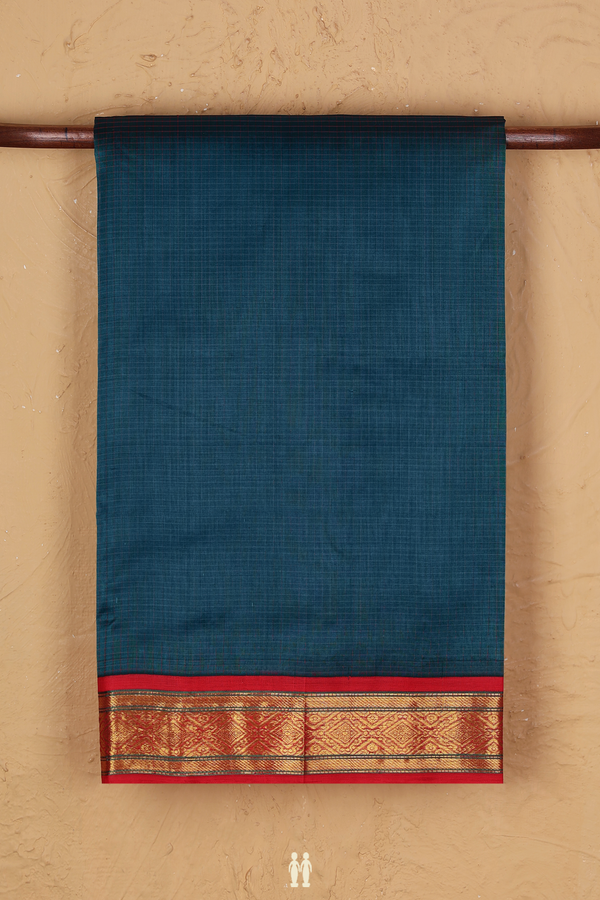 Traditional Silk Cotton Saree Green With Checks Design