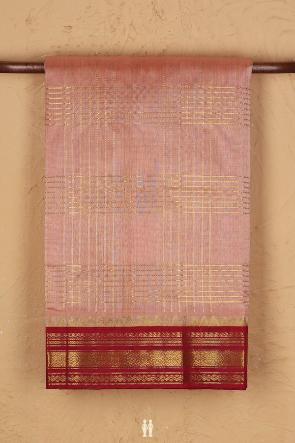Traditional Silk Cotton Saree Brown With Checks Design