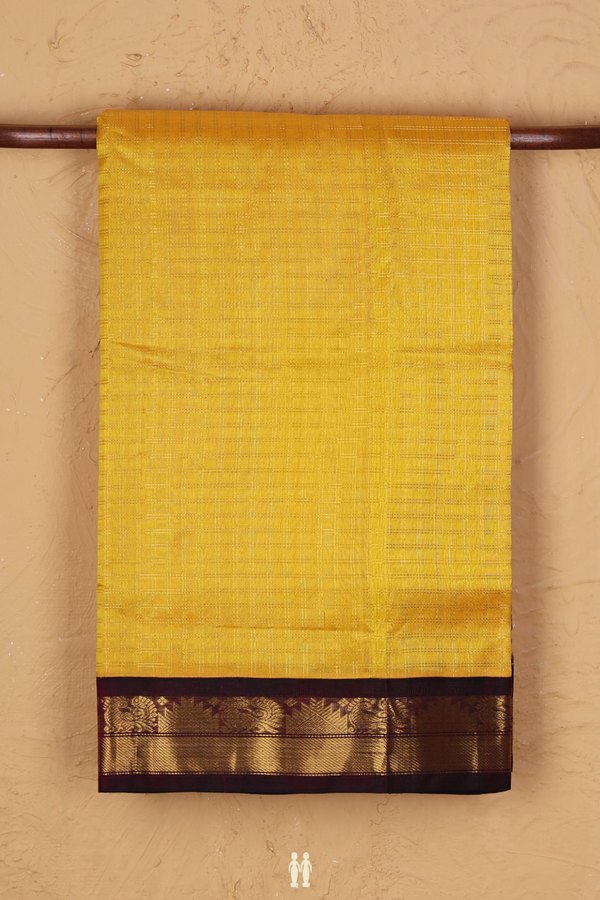 Traditional Silk Cotton Saree Yellow With Checks Design