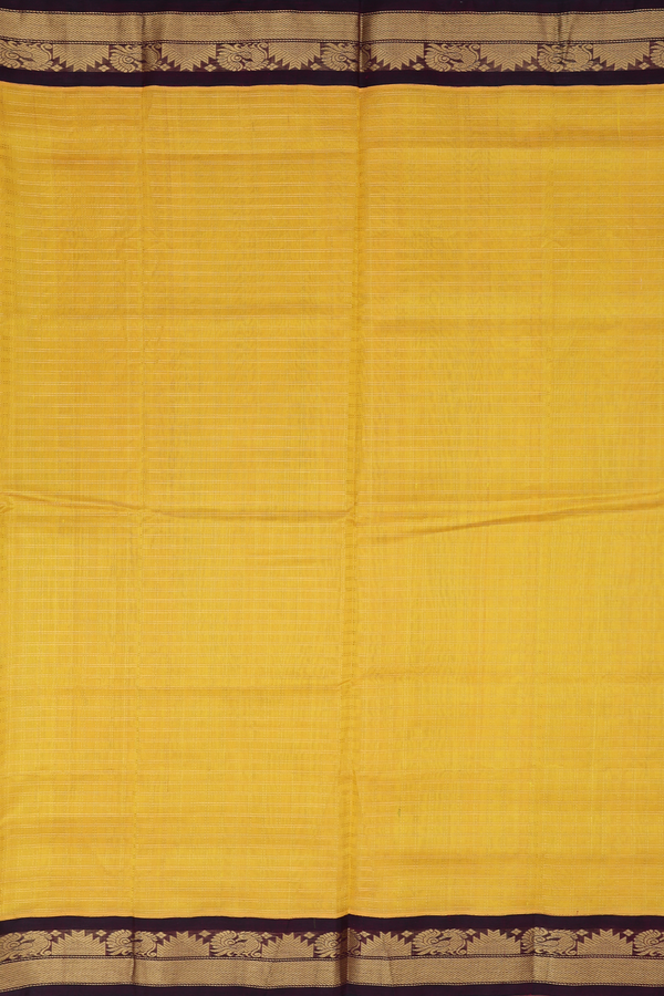 Traditional Silk Cotton Saree Yellow With Checks Design