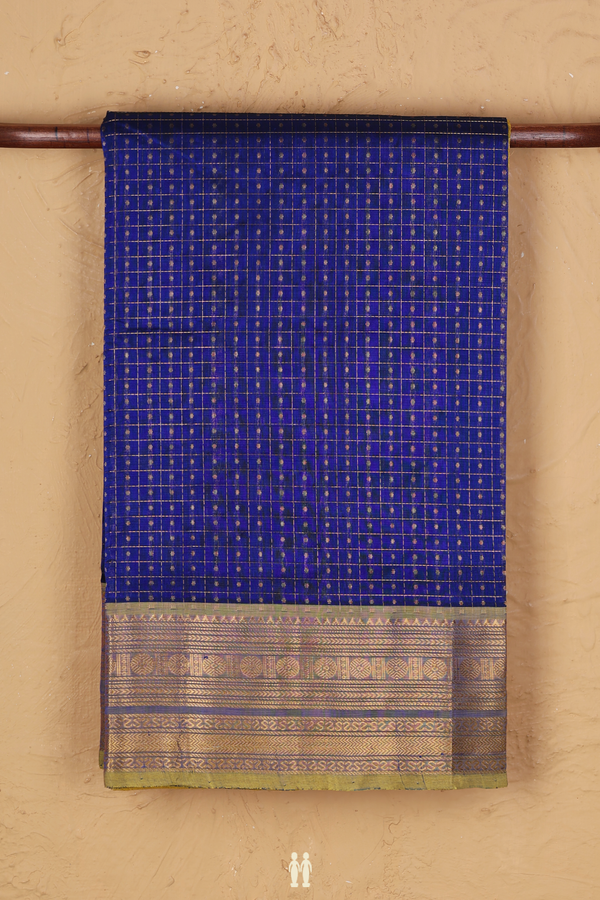Traditional Silk Cotton Saree Royal Blue With Checks Design
