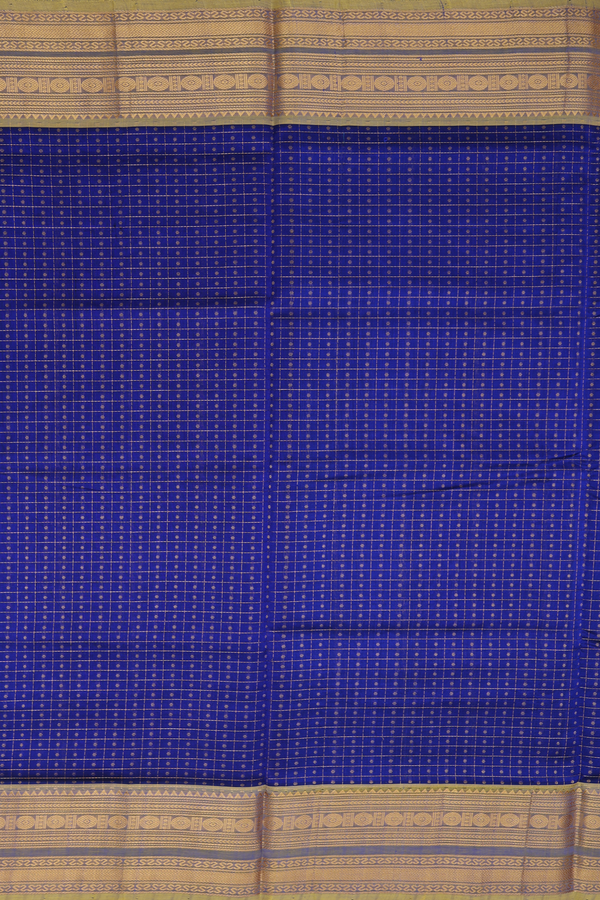Traditional Silk Cotton Saree Royal Blue With Checks Design
