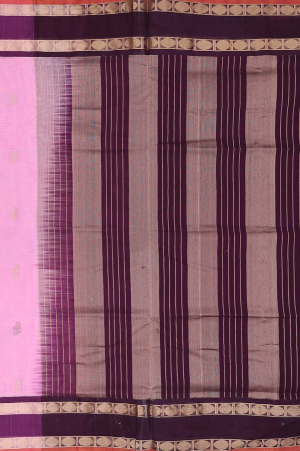 Traditional Silk Cotton Saree In Pink With Floral Buttas