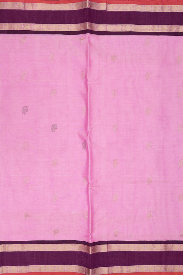 Traditional Silk Cotton Saree In Pink With Floral Buttas