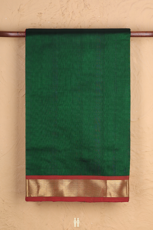 Silk Cotton Saree Forest Green With Twill Weave Border