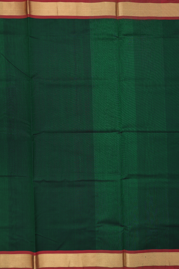 Silk Cotton Saree Forest Green With Twill Weave Border