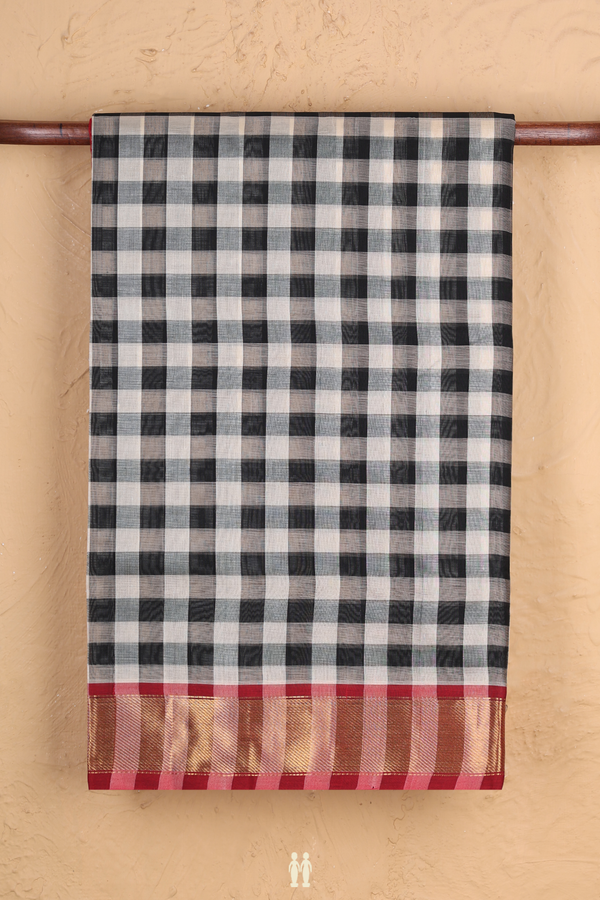 Silk Cotton Saree In Black And White With Checks Design