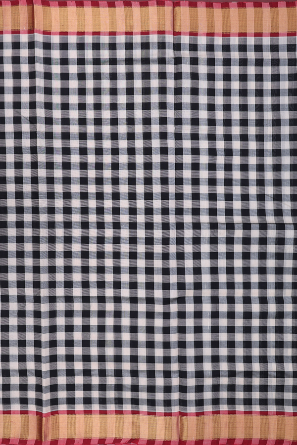 Silk Cotton Saree In Black And White With Checks Design