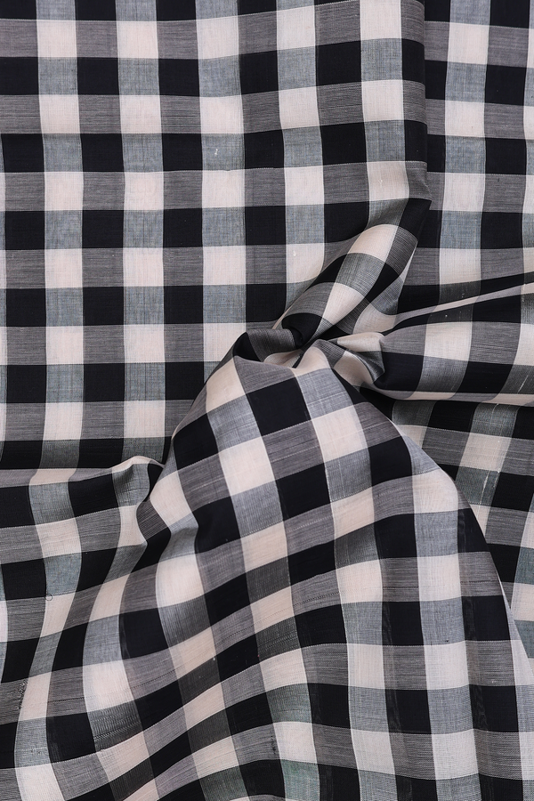 Silk Cotton Saree In Black And White With Checks Design